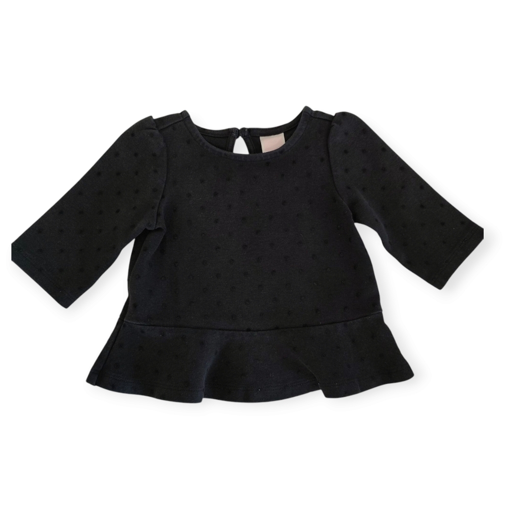 Janie and Jack Black Peplum Top 12-18 Months Polka Dot Girls Big City Chic
